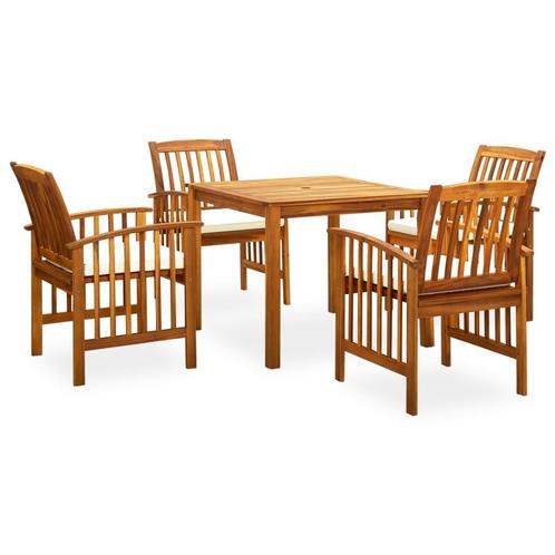 vidaXL 5-delige Tuinset met kussens massief acaciahout, Tuin en Terras, Tuinsets en Loungesets, Tuinset, Nieuw, 4 zitplaatsen