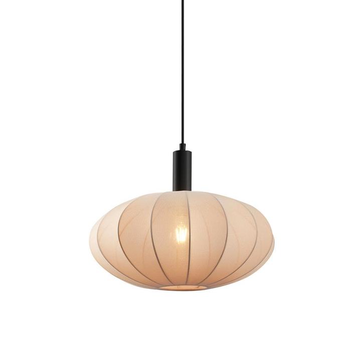 Japandi hanglamp zwart met bruine stoffen kap - Bida, Huis en Inrichting, Lampen | Hanglampen, Nieuw, Overige materialen, 75 cm of meer