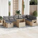 vidaXL 9-delige Loungeset met kussens poly rattan beige, Verzenden, Nieuw, Rotan, Loungeset