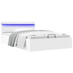 vidaXL Bedframe met opslag hydraulisch LED kunstleer wit, Overige materialen, Verzenden, Wit, 140 cm