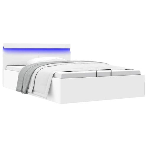 vidaXL Bedframe met opslag hydraulisch LED kunstleer wit, Huis en Inrichting, Slaapkamer | Bedden, 140 cm, 200 cm, Wit, Tweepersoons