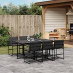 vidaXL 7-delige Tuinset met kussens textileen zwart, Verzenden, 6 zitplaatsen, Nieuw, Rvs