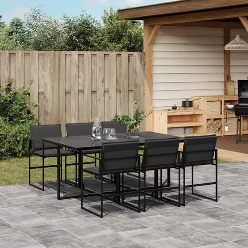vidaXL 7-delige Tuinset met kussens textileen zwart, Tuin en Terras, Tuinsets en Loungesets, Tuinset, Nieuw, 6 zitplaatsen, Rvs