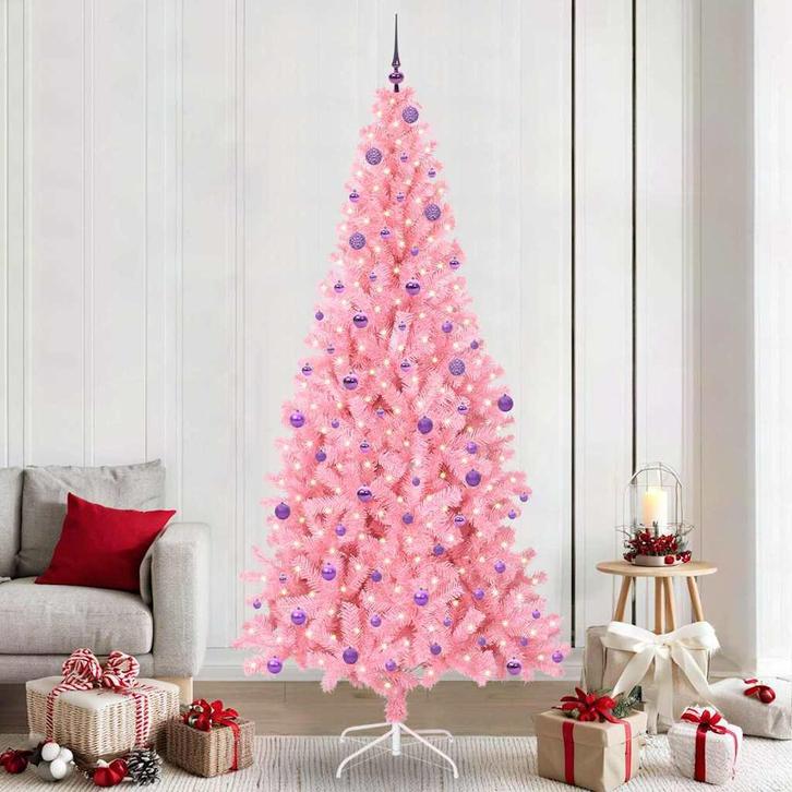 vidaXL Kerstboom met 300 LED met standaard Roze 240 cm PVC, Diversen, Kerst, Nieuw, Verzenden