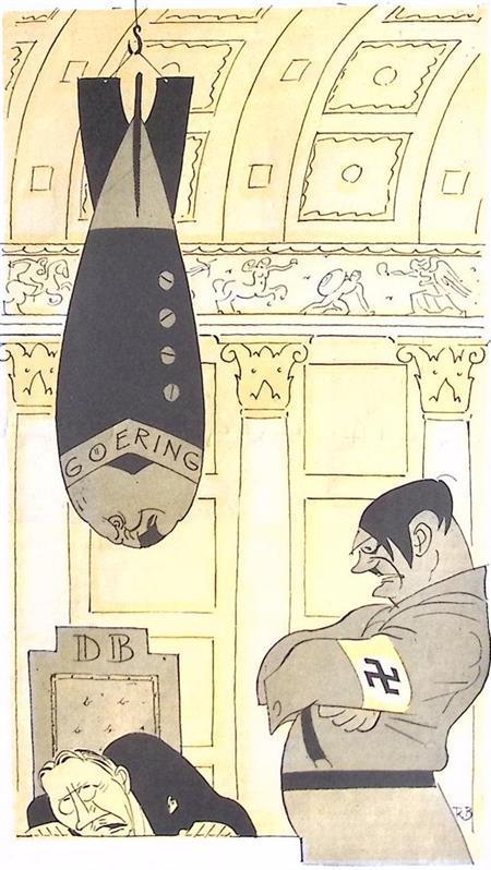 Spotprent met Hitler en Goering die Hjalmar Schacht intim..., Antiek en Kunst, Kunst | Litho's en Zeefdrukken, Verzenden