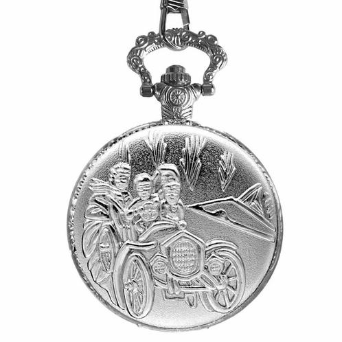 Fako® - Zakhorloge - XXL - Automobiel - Ø 47mm - Zilver, Sieraden, Tassen en Uiterlijk, Horloges | Heren, Verzenden