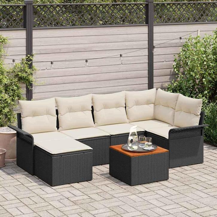 vidaXL Tuin Sofa Set 7 pcs Zwart Poly riet, Tuin en Terras, Tuinsets en Loungesets, Nieuw, Rotan, Verzenden