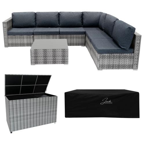 Rotan Modulaire Tuinmeubelen 7 Stuk Grijs Zitbank Tafel Set, Tuin en Terras, Tuinsets en Loungesets, Verzenden