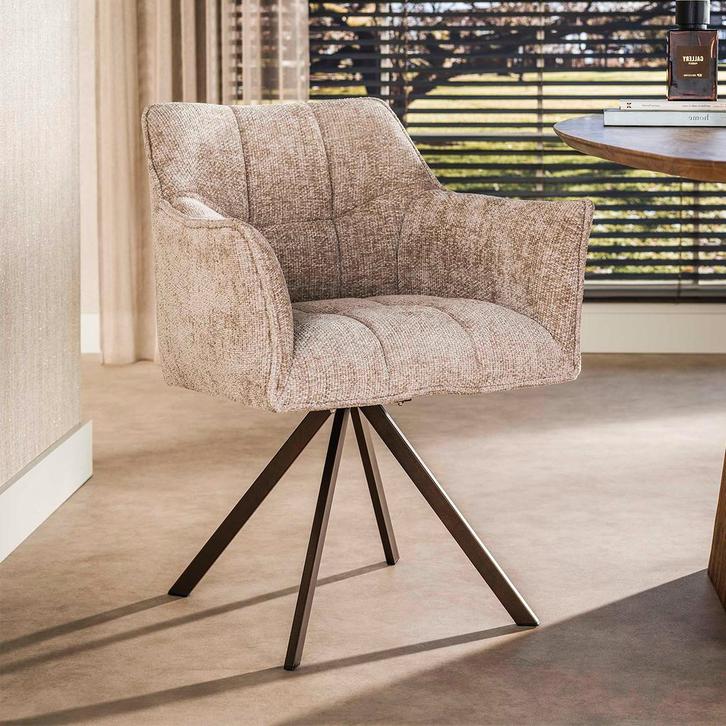 *WOONWINKEL* Draaibare Eetkamerstoel Zandkleur, Huis en Inrichting, Stoelen, Nieuw, Stof, Verzenden