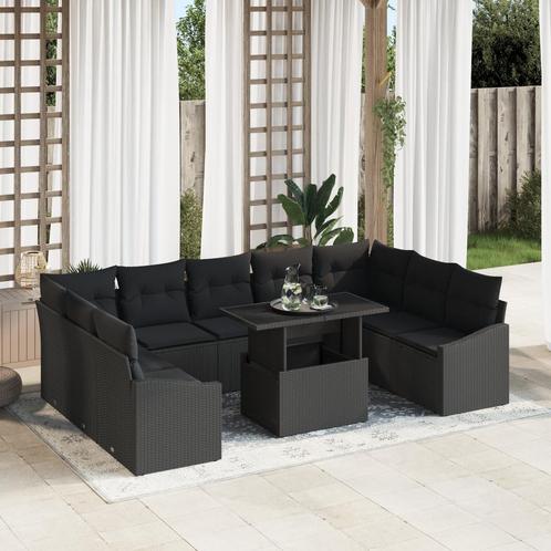 vidaXL 10-delige tuinsofaset met kussens zwart poly rattan, Tuin en Terras, Tuinsets en Loungesets, Nieuw, Rotan, Verzenden