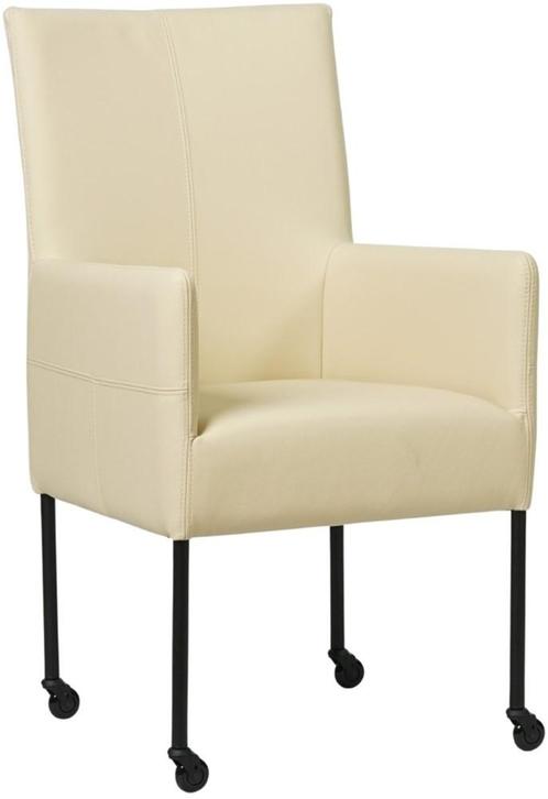 Crème leren moderne eetkamerstoel - poot rond zwart met wiel, Huis en Inrichting, Stoelen, Eén, Nieuw, Leer, Ophalen of Verzenden