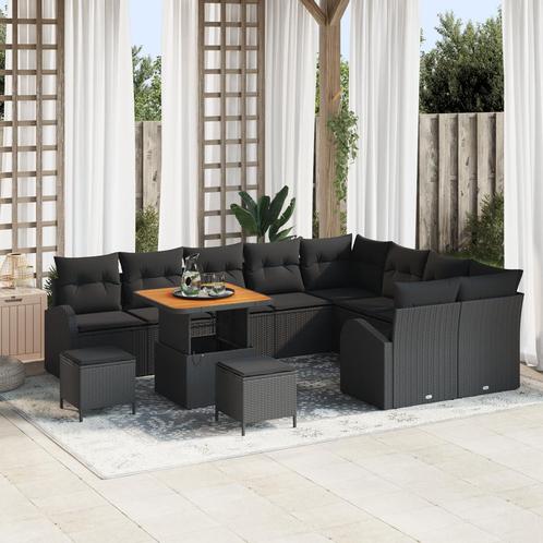 vidaXL 12-delige tuinbankset met kussens in zwart poly, Tuin en Terras, Tuinsets en Loungesets, Nieuw, Wicker, Verzenden