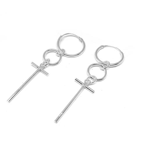 Zilveren kleine creolen met lang kruis hanger, Sieraden, Tassen en Uiterlijk, Oorbellen, Nieuw, Verzenden