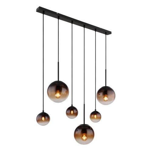 Hanglamp HALLIE 91.0 cm 6-lichts Zwart, Smoked, Huis en Inrichting, Lampen | Hanglampen, 75 cm of meer, Nieuw, Metaal, Ophalen of Verzenden