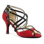 Dames Tangoschoenen - Rood/Zwart - Suede Zool - Hak 7 cm - O, Verzenden, Nieuw