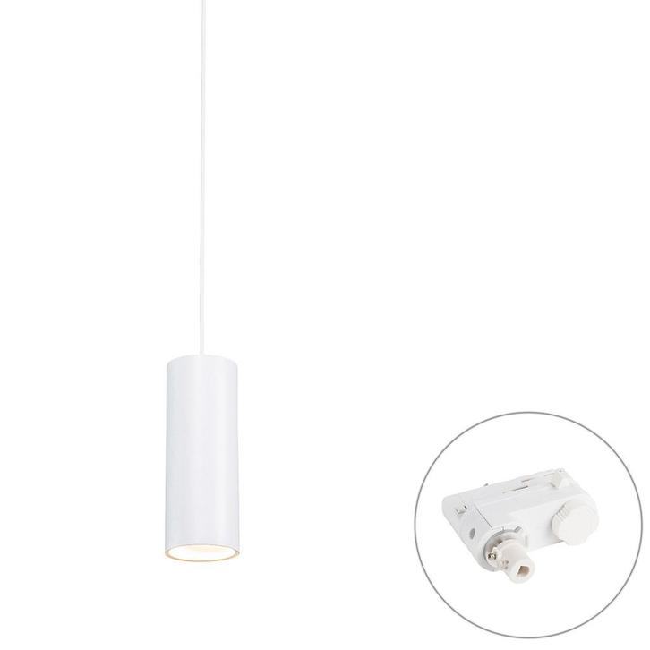Design hanglamp wit incl. rail adapter 3-fase - 3-Phase Tubo, Huis en Inrichting, Lampen | Spots, Nieuw, Metaal of Aluminium