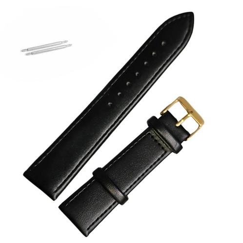 Fako® - Horlogebandje - Echt Leer - Soft - 20mm - Zwart/Goud, Sieraden, Tassen en Uiterlijk, Horloges | Heren, Verzenden