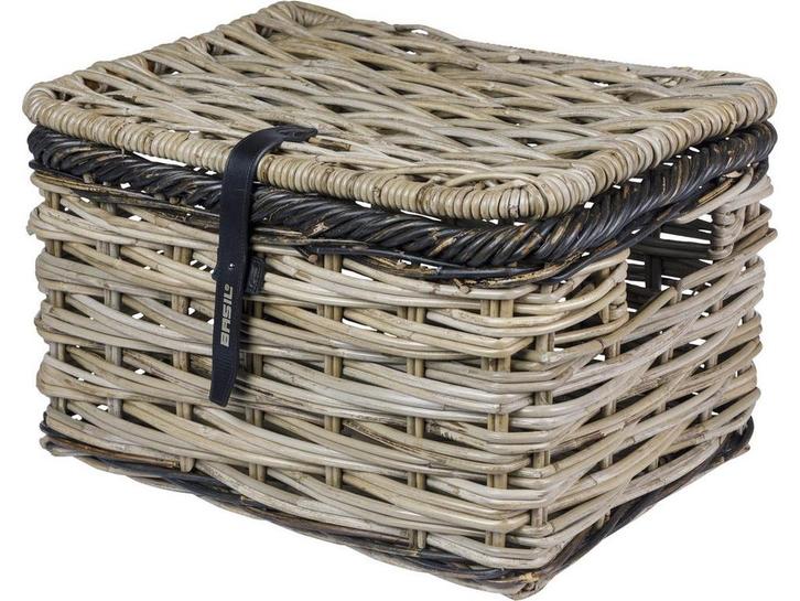 Basil Dijon L - Fietsmand voorop - Met deksel rotan -, Huis en Inrichting, Woonaccessoires | Overige, Zo goed als nieuw, Verzenden