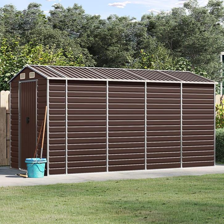 vidaXL Tuinhuis Bruin 191x385x198 cm Gegalvaniseerd Staal, Tuin en Terras, Tuinhuizen, Nieuw, Verzenden