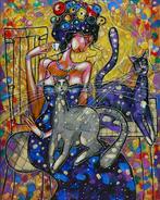 Wiktor Bezrukow - Tea with cats, Antiek en Kunst, Kunst | Schilderijen | Modern