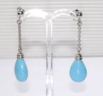 Oorbellen - 18 karaat Witgoud - 12.70ct. tw. Turquoise -, Nieuw