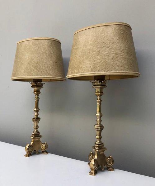 Tafellamp - Leder, Messing - Twee tafellampen, Antiek en Kunst, Kunst | Designobjecten