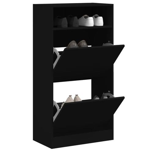 vidaXL Schoenenkast 60x34x116 cm bewerkt hout zwart, Huis en Inrichting, Kasten | Schoenenrekken, Nieuw, Verzenden