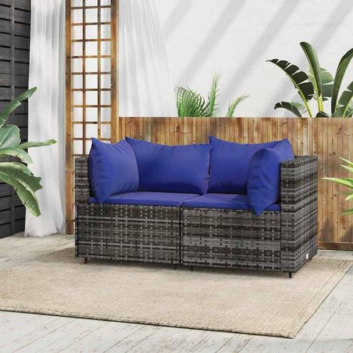 vidaXL Tuinhoekbanken met kussens 2 st poly rattan grijs, Tuin en Terras, Tuinsets en Loungesets, Nieuw, Rotan, Verzenden