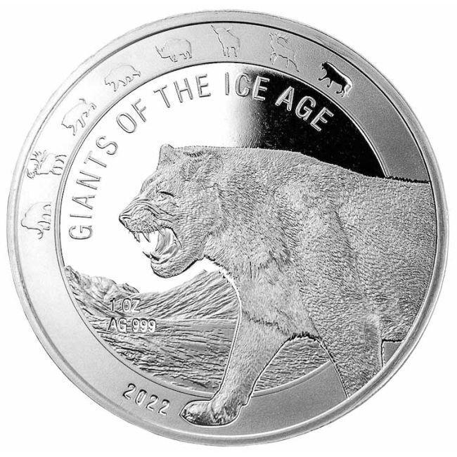 Ghana. 5 Cedis 2022 1 oz Ghana Giants of the Ice Age Cave, Postzegels en Munten, Edelmetalen en Baren