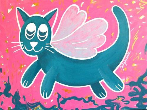 July Bubble - Le délicieux chat bleu, Antiek en Kunst, Kunst | Schilderijen | Modern