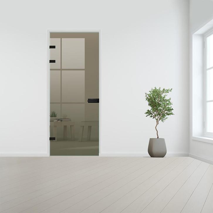 Glazen binnendeur XL voor stomp kozijn zwart beslag-Brons ge, Doe-het-zelf en Verbouw, Glas en Ramen, Nieuw, Ophalen of Verzenden