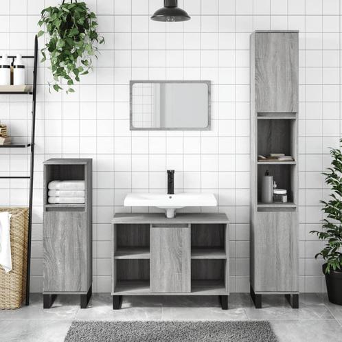 vidaXL 3-delige Badkamermeubelset bewerkt hout grijs sonoma, Huis en Inrichting, Badkamer | Badkamermeubels, Nieuw, Verzenden