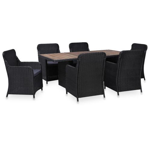 vidaXL 7-delige Tuinset poly rattan zwart, Tuin en Terras, Tuinsets en Loungesets, Tuinset, Nieuw, 6 zitplaatsen, Rotan, Verzenden