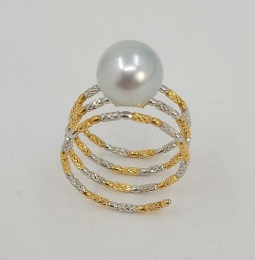 Ring - 18 karaat Geel goud, Witgoud - Zilveren Zuidzeeperla, Sieraden, Tassen en Uiterlijk, Ringen