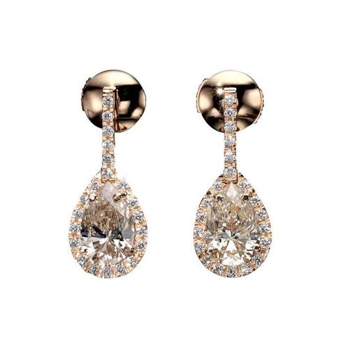 Hangoorbellen - 18 karaat Roségoud - 2.87ct. tw. Diamant, Sieraden, Tassen en Uiterlijk, Antieke sieraden