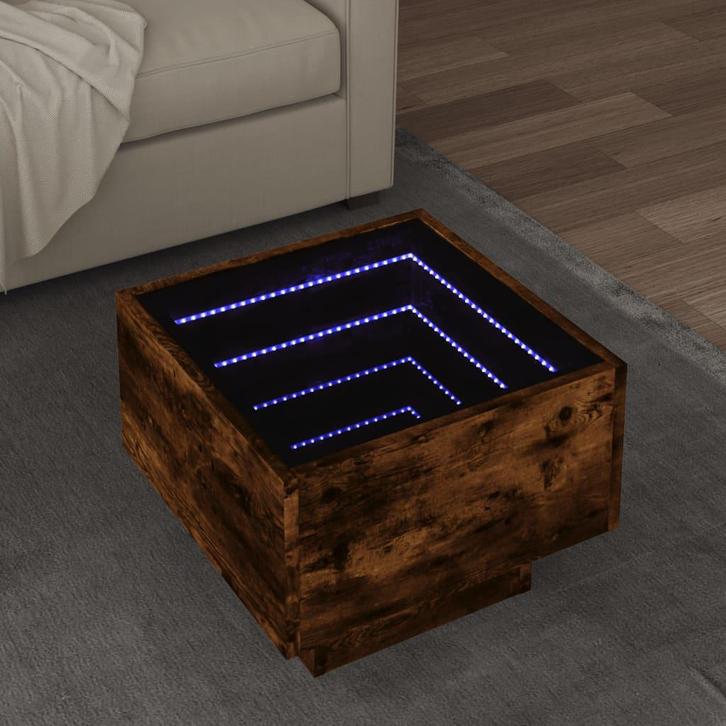 vidaXL Bijzettafel met LED 40x40x30 cm bewerkt hout gerookt, Huis en Inrichting, Tafels | Salontafels, 50 tot 100 cm, Nieuw, Overige houtsoorten