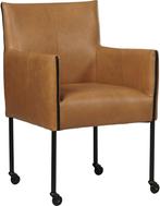 Cognac leren moderne kuipstoel - poot rond zwart met wiel -, Huis en Inrichting, Stoelen, Overige kleuren, Nieuw, Leer, Ophalen of Verzenden