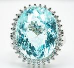 18 karaat Witgoud - Ring - 23.55 ct - Groenachtig blauwe, Sieraden, Tassen en Uiterlijk, Antieke sieraden