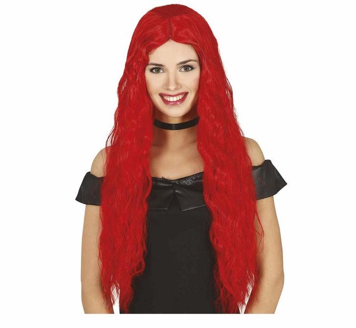 Rode Pruik Lang Haar Golvend, Hobby en Vrije tijd, Feestartikelen, Nieuw, Verzenden