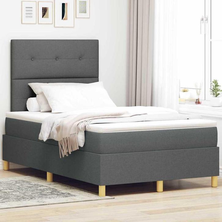 vidaXL Boxspring bed met matras Donkergrijs 120 x 200 cm, Huis en Inrichting, Slaapkamer | Bedden, Grijs, Nieuw, Verzenden