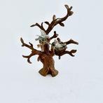 Miniatuur beeldje - 2 zilveren vogeltjes in een bronzen boom