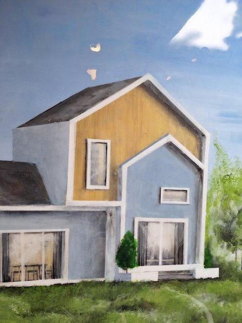 ANA DEL CASTILLO - House in grey XL, Antiek en Kunst, Kunst | Schilderijen | Modern