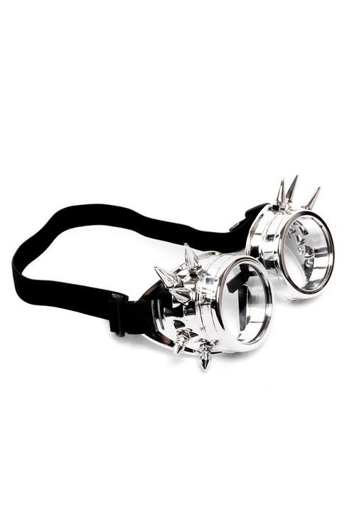 Goggles Steampunk Bril Spikes Zilver Chroom Montuur Heldere, Hobby en Vrije tijd, Feestartikelen, Carnaval, Feestartikel, Nieuw