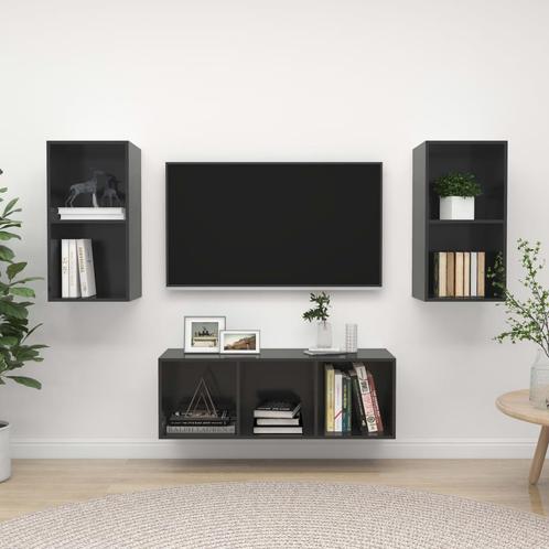 vidaXL 3-delige Tv-meubelset spaanplaat hoogglans grijs, Huis en Inrichting, Kasten | Televisiemeubels, 25 tot 50 cm, Nieuw, Overige houtsoorten