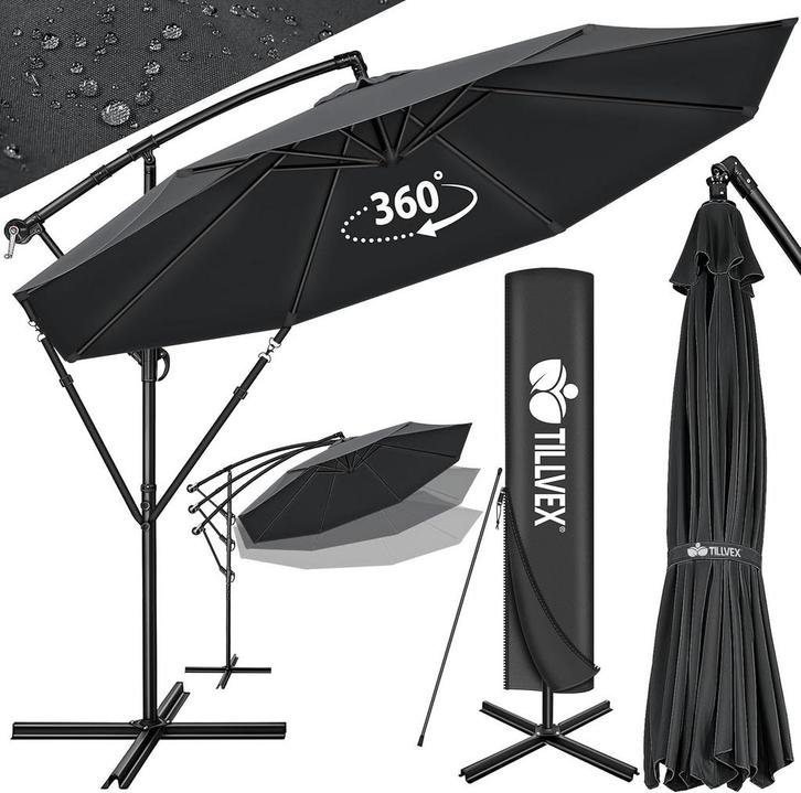 Tillvex® Parasol - Zweefparasol - Ø300cm - 360° Draaibaar -, Tuin en Terras, Parasols, Zo goed als nieuw, Verzenden