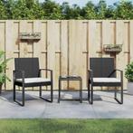 vidaXL 3-delige Tuinset met kussens polypropeen rattan zwart, Verzenden, Nieuw, 3 zitplaatsen, Tuinset