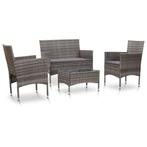 vidaXL 4-delige Loungeset met kussens poly rattan grijs, Tuin en Terras, 4 zitplaatsen, Nieuw, Loungeset, Verzenden