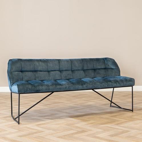 40% Korting: Velvet eetkamerbank Janna blauw 185 cm, Huis en Inrichting, Stoelen, Blauw, Zo goed als nieuw, Ophalen