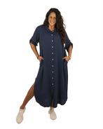 Donkerblauwe lange linnen/viscose jurk van Perla Nera, Nieuw, Verzenden