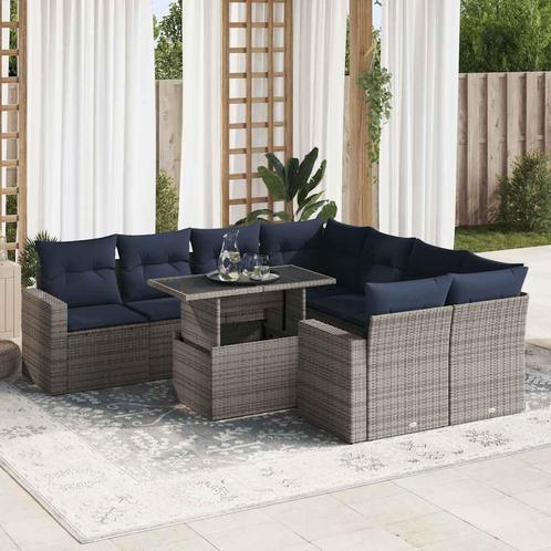 vidaXL 9-delige Loungeset met kussens poly rattan acacia, Tuin en Terras, Tuinsets en Loungesets, Loungeset, Nieuw, Rotan, Verzenden